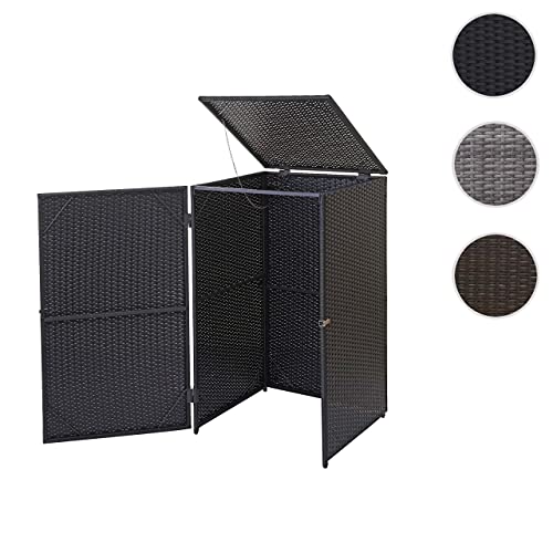Mendler Mülltonnenverkleidung HWC-E25 Poly-Rattan 120l - schwarz