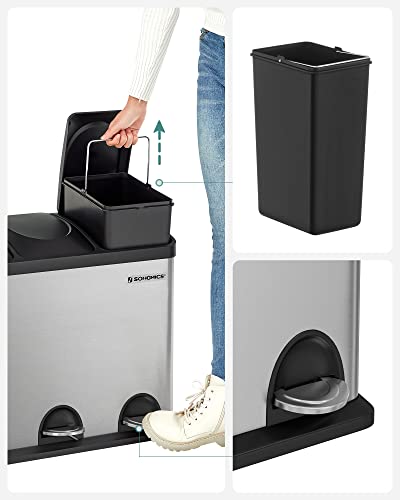 SONGMICS Mülleimer für die Küche, Treteimer mit 3 Fächern, 3 x 18 Liter
