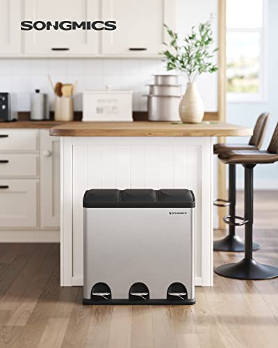 SONGMICS Mülleimer für die Küche, Treteimer mit 3 Fächern, 3 x 18 Liter