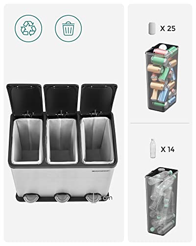 SONGMICS Mülleimer für die Küche, Treteimer mit 3 Fächern, 3 x 18 Liter