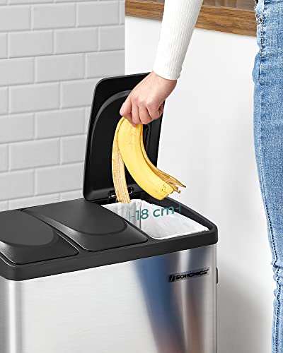 SONGMICS Mülleimer für die Küche, Treteimer mit 3 Fächern, 3 x 18 Liter