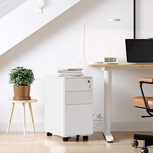 SONGMICS Rollcontainer, unter Schreibtisch, mit 3 Schublade, vormontiert