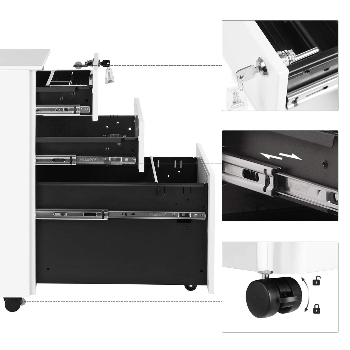 SONGMICS Rollcontainer, unter Schreibtisch, mit 3 Schublade, vormontiert