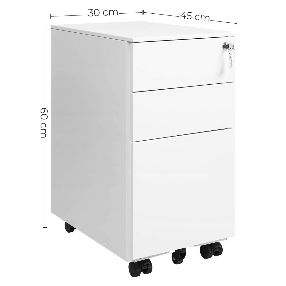 SONGMICS Rollcontainer, unter Schreibtisch, mit 3 Schublade, vormontiert