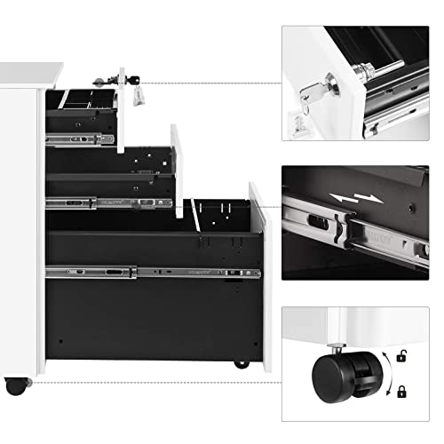 SONGMICS Rollcontainer, unter Schreibtisch, mit 3 Schublade, vormontiert