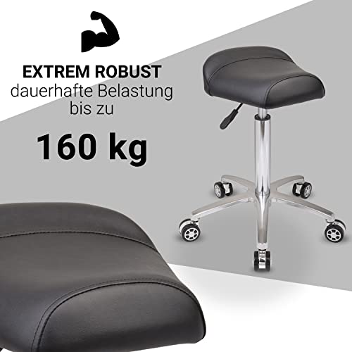 Staboos Rollhocker bis 160 kg - Sattelsitz ergonomisch geformter Praxishocker mit Rollen - Drehhocker höhenverstellbar (55 cm bis 75 cm) Breitsitz