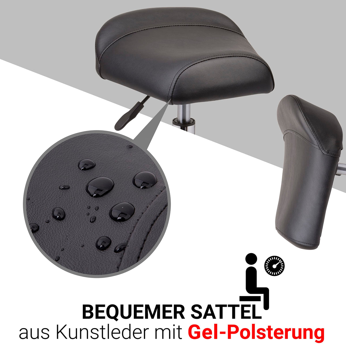 Staboos Rollhocker bis 160 kg - Sattelsitz ergonomisch geformter Praxishocker mit Rollen - Drehhocker höhenverstellbar (55 cm bis 75 cm) Breitsitz