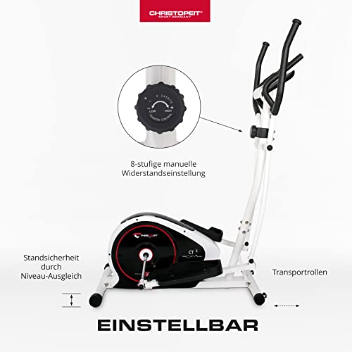 CHRISTOPEIT Crosstrainer für Zuhause - leiser Ellipsentrainer - 8-stufiger Widerstand, Handpulssensoren, 7kg Magnetbremssystem, LCD-Display, Tablethalterung