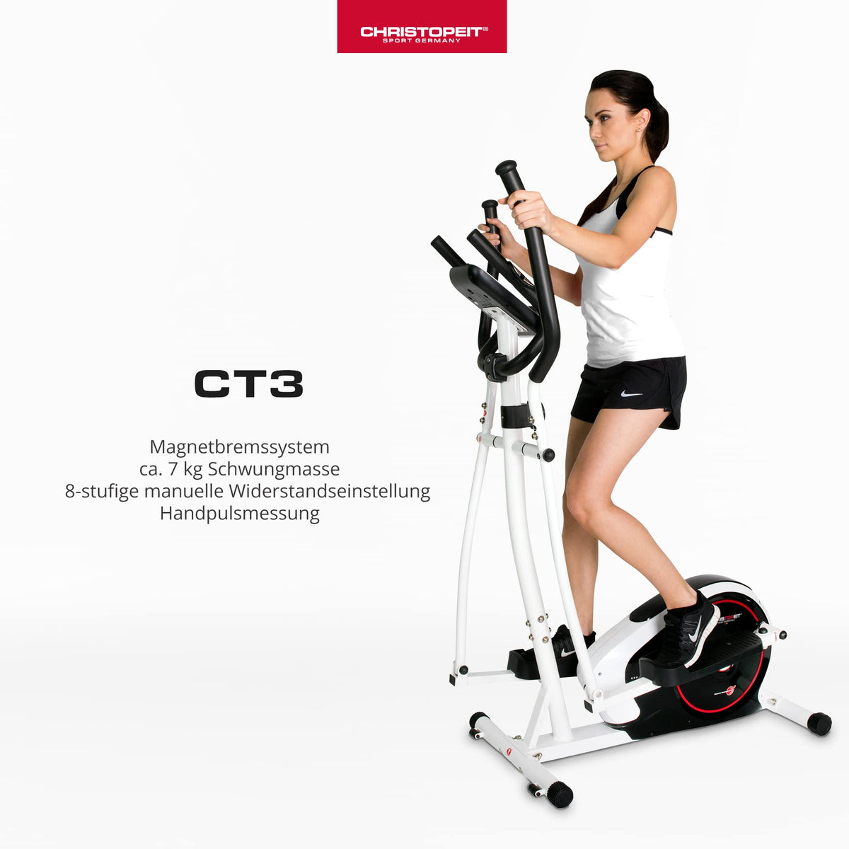CHRISTOPEIT Crosstrainer für Zuhause - leiser Ellipsentrainer - 8-stufiger Widerstand, Handpulssensoren, 7kg Magnetbremssystem, LCD-Display, Tablethalterung