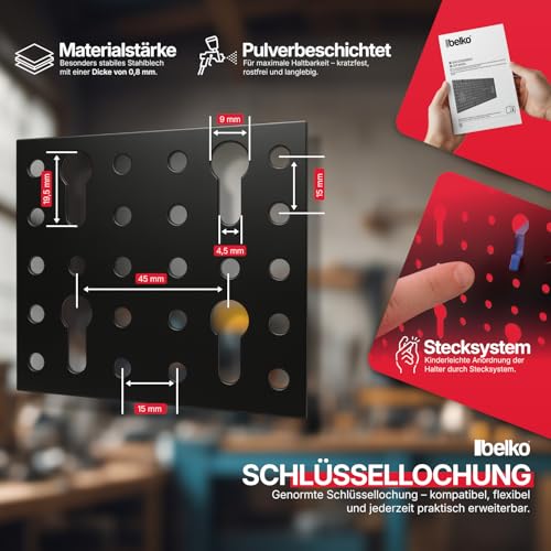 Werkzeuglochwand aus Metall mit 17tlg. Hakenset, ca. 120 x 60 x 1,5 cm, Werkzeug-wand Loch-wand für Werkstatt, Blau, Panorama24…