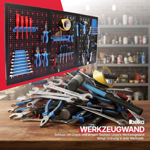 Werkzeuglochwand aus Metall mit 17tlg. Hakenset, ca. 120 x 60 x 1,5 cm, Werkzeug-wand Loch-wand für Werkstatt, Blau, Panorama24…