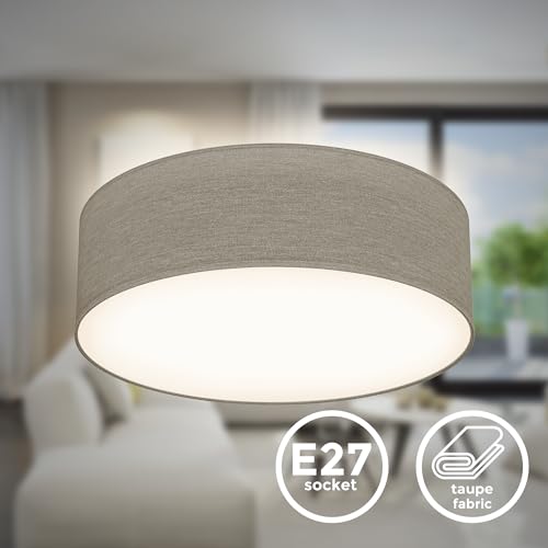B.K.Licht - Deckenlampe mit Lampenschirm aus Stoff, Taupe, E27 Fassung, max. 40 Watt, 300mm, Deckenleuchte, Lampe, Wohnzimmerlampe, Schlafzimmerlampe, Küchenlampe, Deckenbeleuchtung, 30x10cm