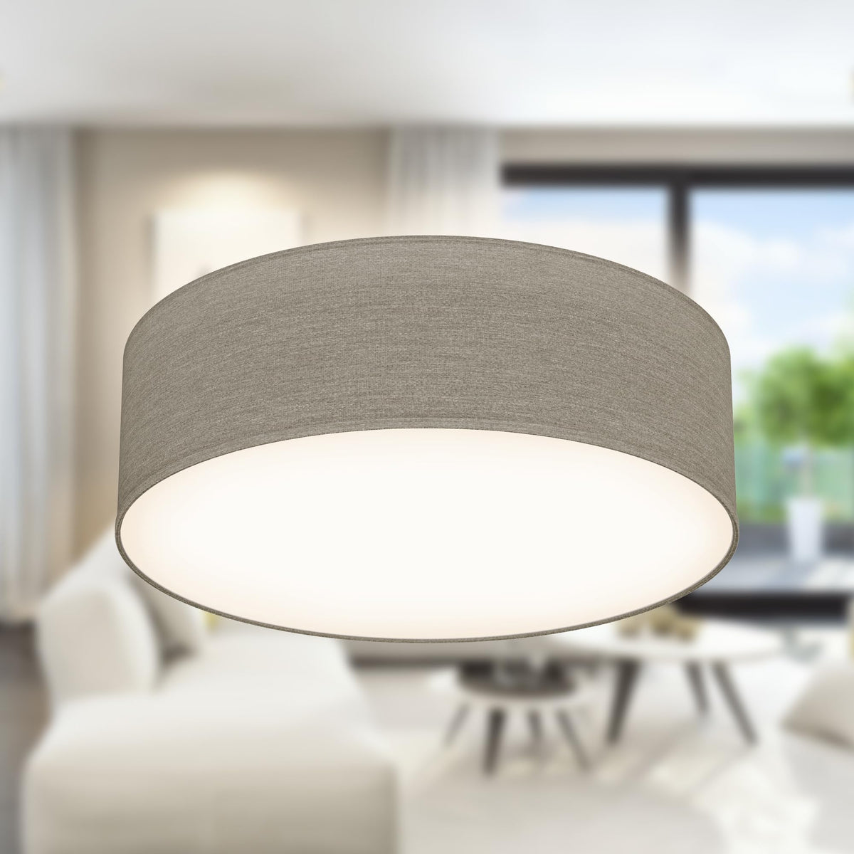 B.K.Licht - Deckenlampe mit Lampenschirm aus Stoff, Taupe, E27 Fassung, max. 40 Watt, 300mm, Deckenleuchte, Lampe, Wohnzimmerlampe, Schlafzimmerlampe, Küchenlampe, Deckenbeleuchtung, 30x10cm