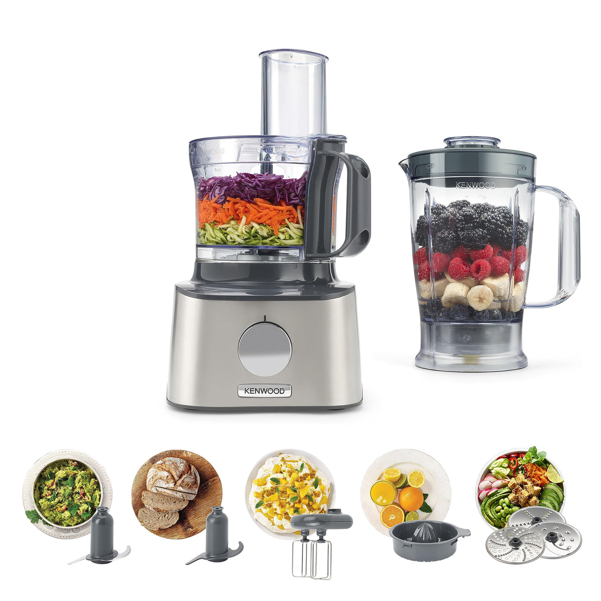 Kenwood MultiPro Compact - Küchenmaschine 800W 2,1L Schüssel 9 Zubehörteile