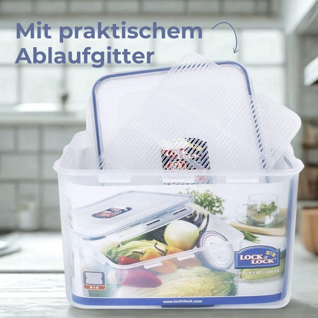 LocknLock PP Classic Vorratsdose mit Ablaufgitter | 1 L | 20,5 x 13,4 x 6,9 cm | 100 % luft- und wasserdicht | Gefrier-& Kühlschrank Organizer | Spülmaschinen-& Mikrowellengeeignet