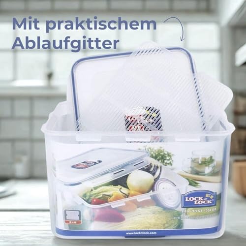 LocknLock PP Classic Vorratsdose mit Ablaufgitter | 1 L | 20,5 x 13,4 x 6,9 cm | 100 % luft- und wasserdicht | Gefrier-& Kühlschrank Organizer | Spülmaschinen-& Mikrowellengeeignet