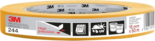 3M Pro Malerabdeckband 244 - 1 Rolle 18 mm x 50 m - für scharfe Farbkanten, UV-beständig, innen und außen