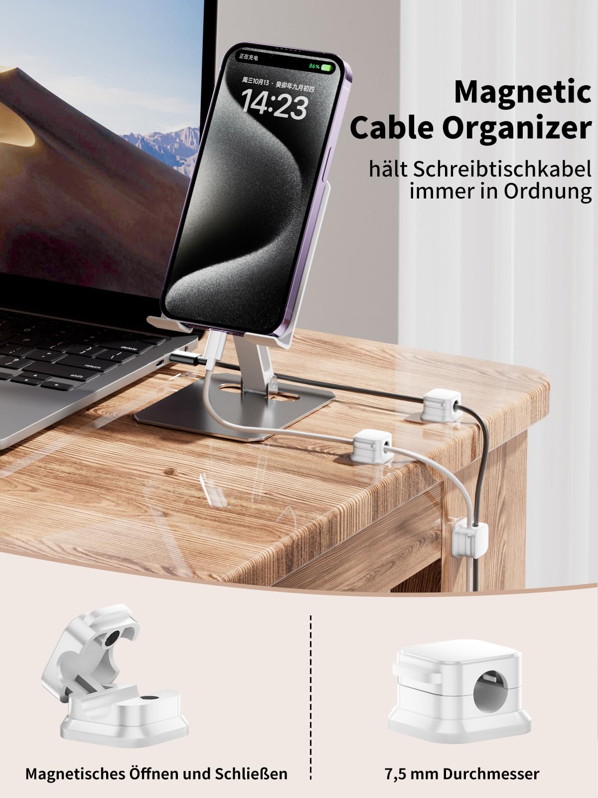 6 Stück Kabelhalter Schreibtisch, Kabelorganizer, Kabelclips Magnetisch