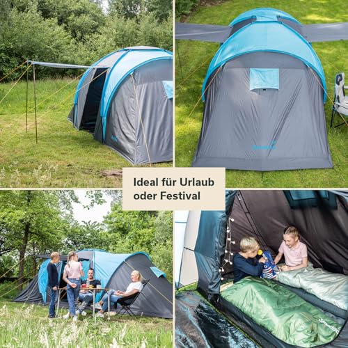 Skandika Kuppelzelt Hammerfest 4/4+ | Camping Zelt 4 Personen mit/ohne eingenähtem Zeltboden, mit/ohne Sleeper Technologie, 2 Kabinen, 2 m Stehhöhe, wasserdicht, 3000 mm Wassersäule | Campingzelt