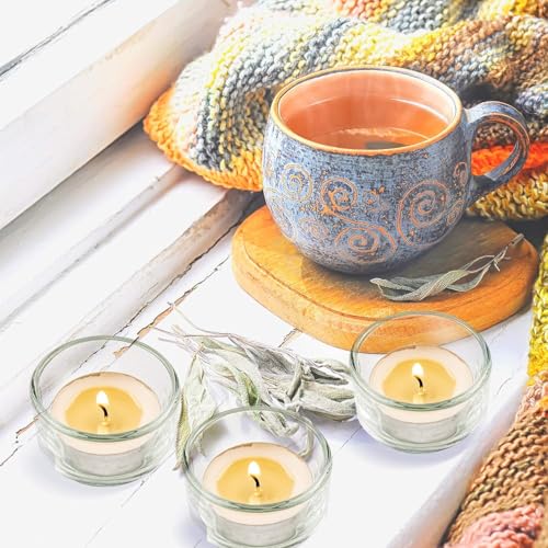 MATANA – 24 Elegante Teelichthalter - Teelichter Glas für Zuhause, 5cm Teelichthalter, Klar Teelichtgläser - Kerzenglas für Hochzeit, Dekorativ Kerzenglas, Teelicht Gläser für Standard-Teelichter