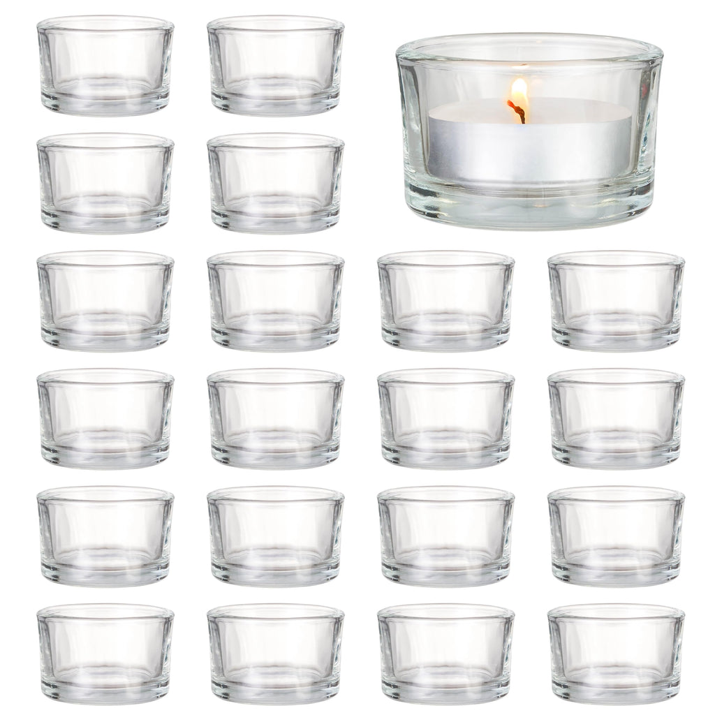 MATANA – 24 Elegante Teelichthalter - Teelichter Glas für Zuhause, 5cm Teelichthalter, Klar Teelichtgläser - Kerzenglas für Hochzeit, Dekorativ Kerzenglas, Teelicht Gläser für Standard-Teelichter