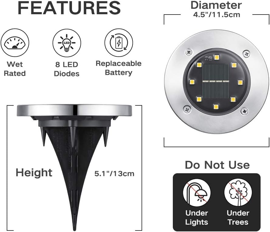 Joomer Solar Bodenleuchten Aussen mit 8 LEDs 12 Stück 3000K Warmweiß