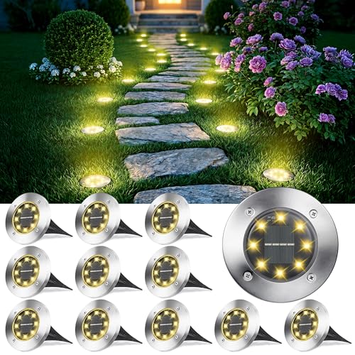 Joomer Solar Bodenleuchten Aussen mit 8 LEDs 12 Stück 3000K Warmweiß