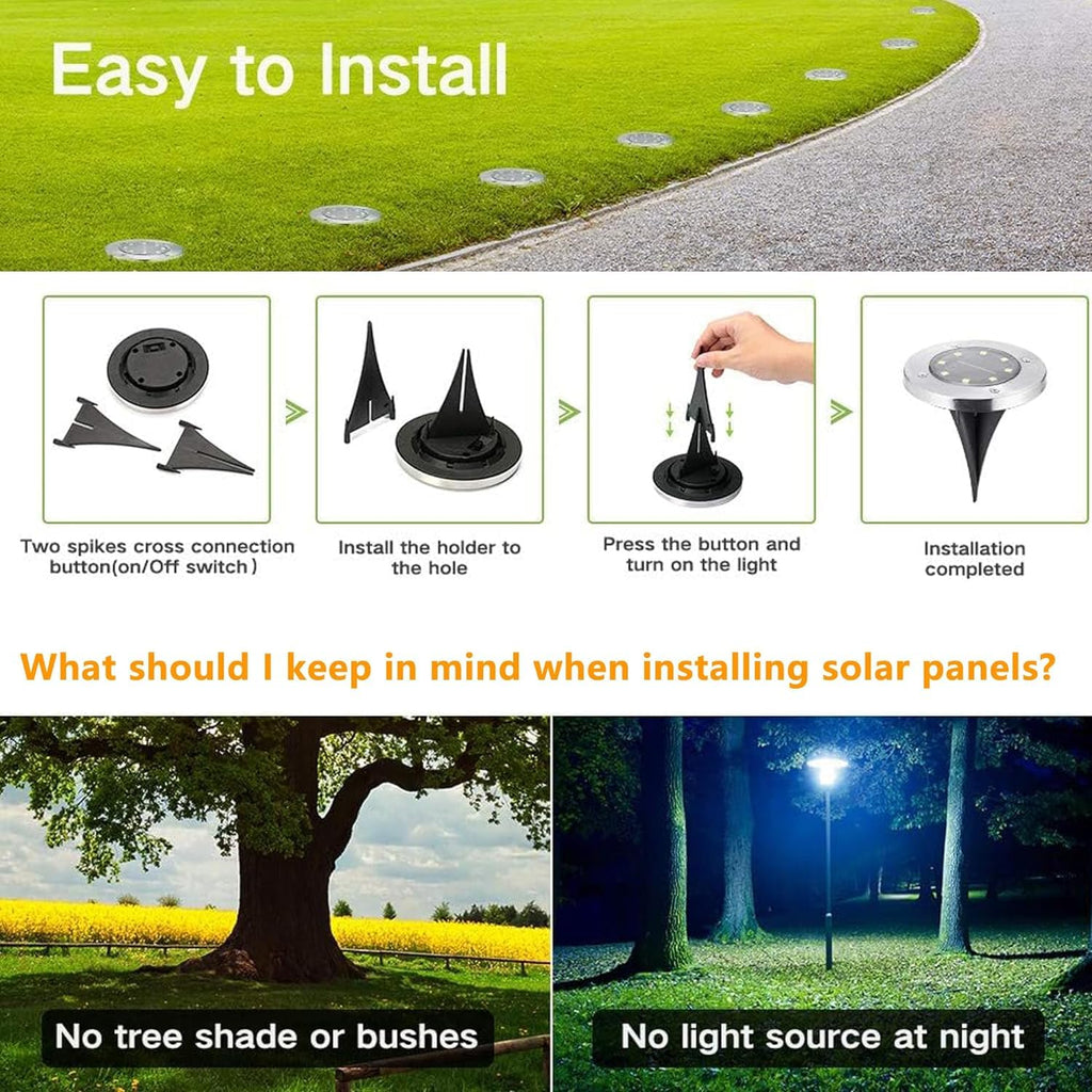 Joomer Solar Bodenleuchten Aussen mit 8 LEDs 12 Stück 3000K Warmweiß