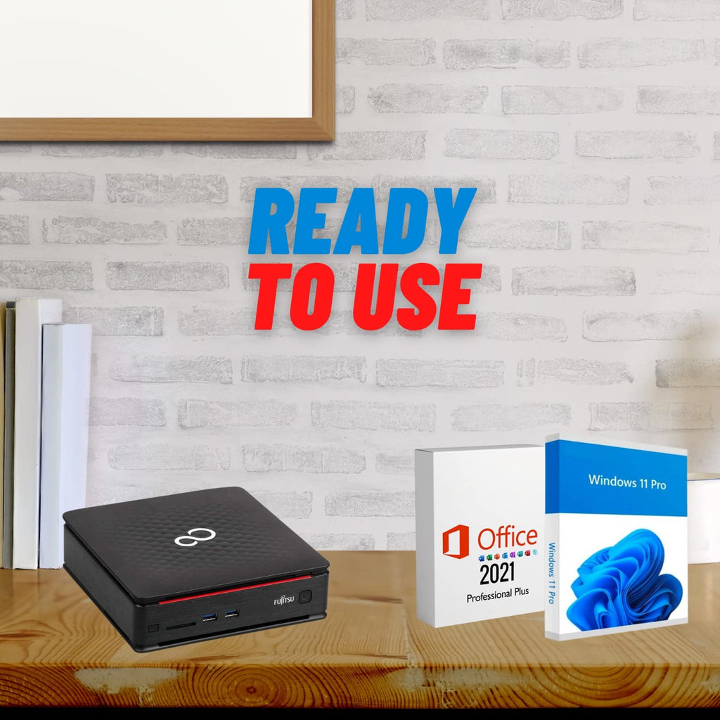 Fujitsu, Gebrauchsfertiger Mini-PC, Desktop-PC Intel i5, RAM 8 GB, SSD 256 GB, Desktop-PC mit Office Paket 2021, Windows 11 Pro und WI-Fi-Stick (Generalüberholt)