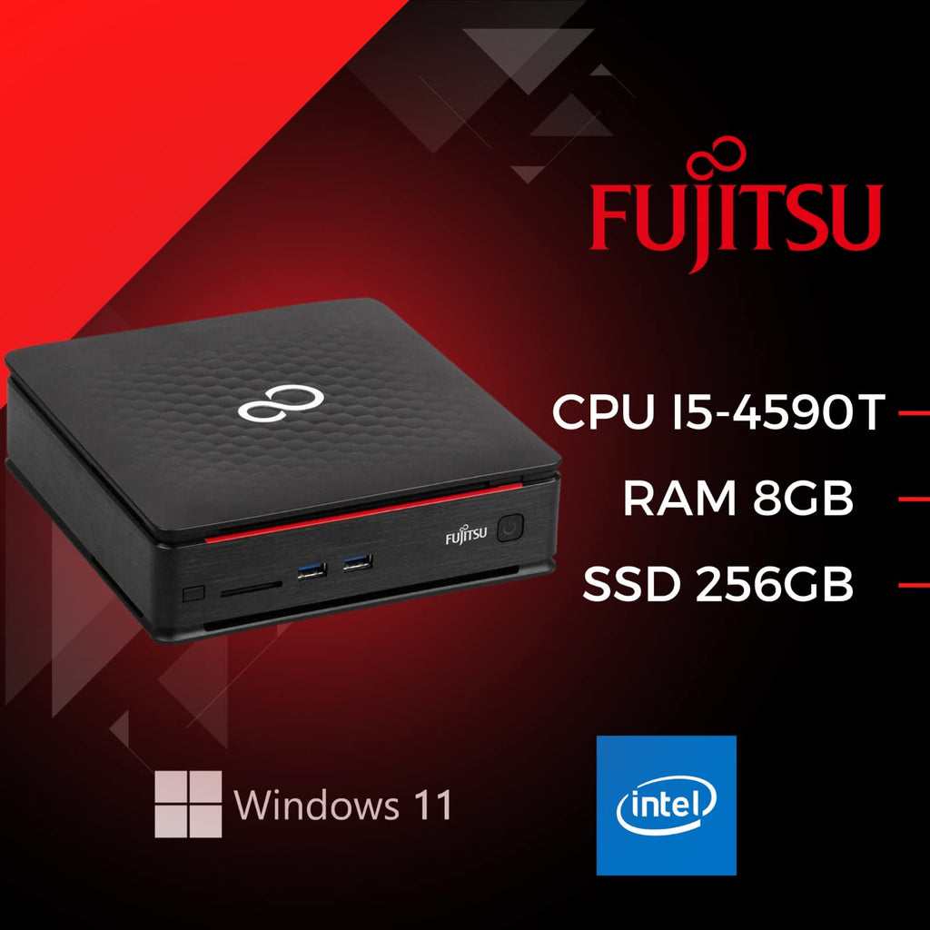 Fujitsu, Gebrauchsfertiger Mini-PC, Desktop-PC Intel i5, RAM 8 GB, SSD 256 GB, Desktop-PC mit Office Paket 2021, Windows 11 Pro und WI-Fi-Stick (Generalüberholt)