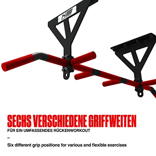 Klimmzugstange für Deckenmontage, HS-K-D6, Schwarz, Studiozulassung, 6 rutschfeste Griffe, Pull Up Übungen & mehr, inkl. E-Book & Montagematerial