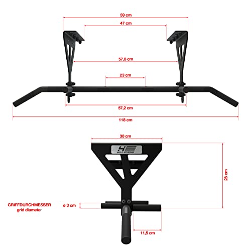 Klimmzugstange für Deckenmontage, HS-K-D6, Schwarz, Studiozulassung, 6 rutschfeste Griffe, Pull Up Übungen & mehr, inkl. E-Book & Montagematerial