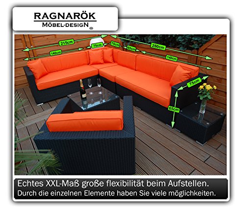 Ragnarök-Möbeldesign PolyRattan Lounge DEUTSCHE Marke - EIGNENE Produktion - 8 Jahre GARANTIE auf UV-Beständigkeit - Garten Möbel Glas Polster schwarz Gartenmöbel Aluminium Sessel Sofa Rostfrei