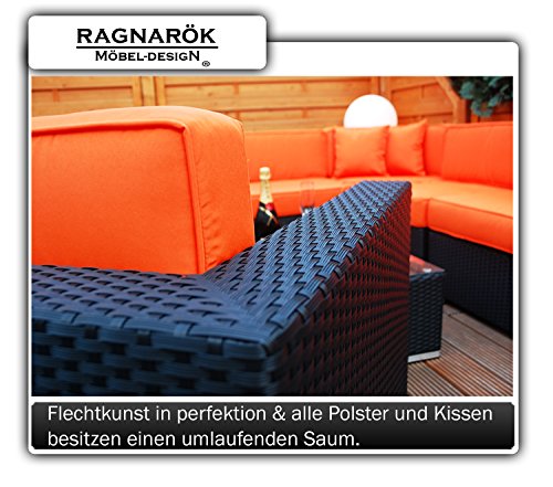Ragnarök-Möbeldesign PolyRattan Lounge DEUTSCHE Marke - EIGNENE Produktion - 8 Jahre GARANTIE auf UV-Beständigkeit - Garten Möbel Glas Polster schwarz Gartenmöbel Aluminium Sessel Sofa Rostfrei