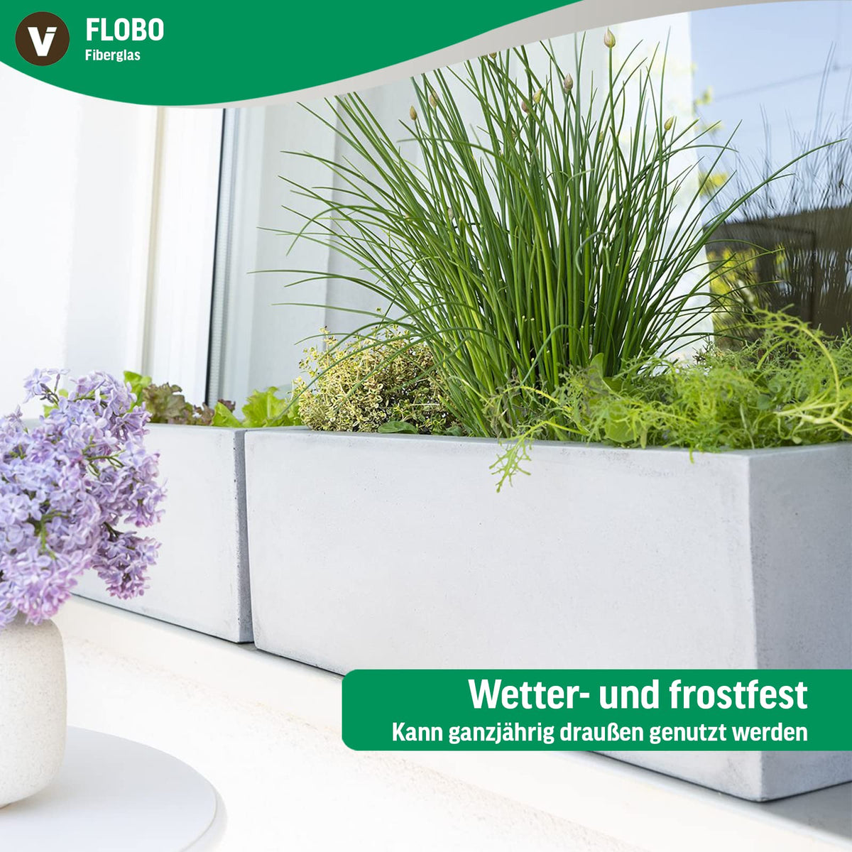 VIVANNO Blumenkasten Flobo - Balkonkasten Beton-Optik Grau - 15x60x17 cm