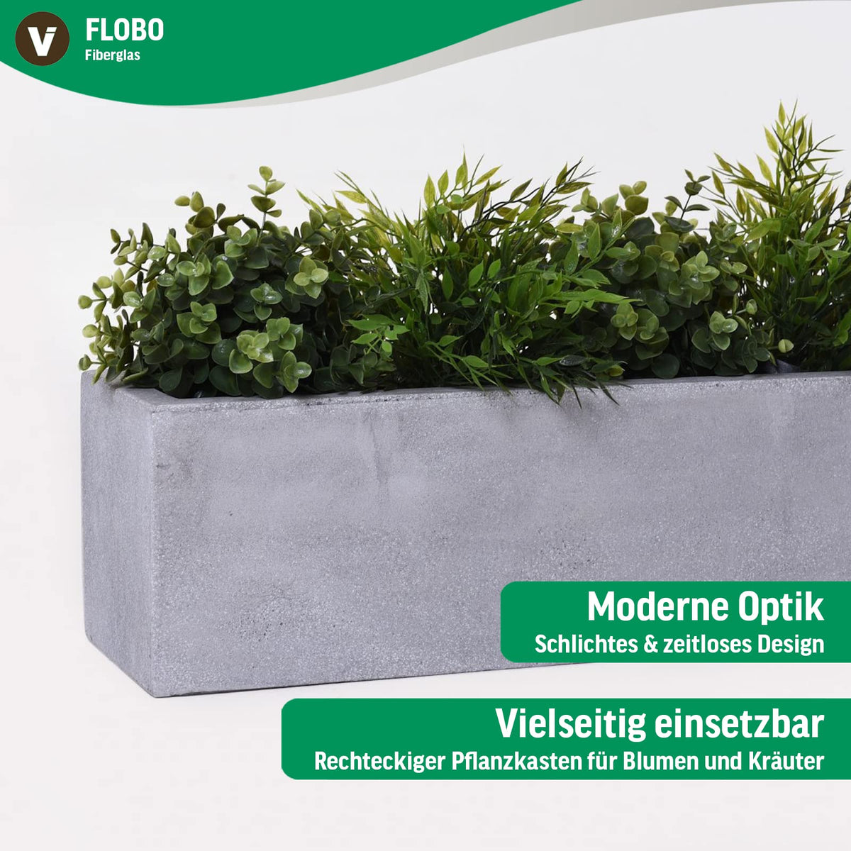VIVANNO Blumenkasten Flobo - Balkonkasten Beton-Optik Grau - 15x60x17 cm