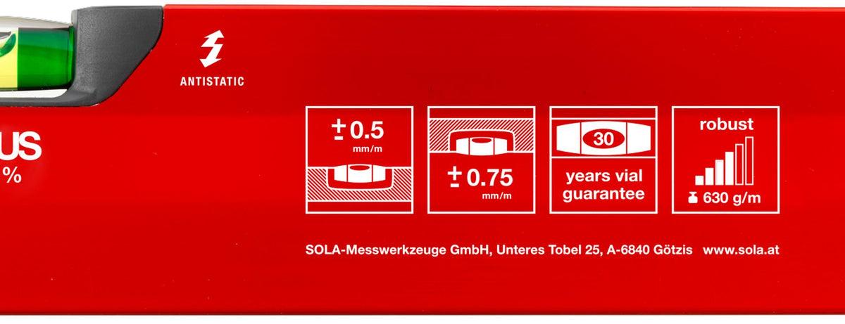 SOLA BIGX 40 - Wasserwage 40 cm - patentierte SOLA-FOCUS Libelle - mit schockabsorbierenden Endkappen