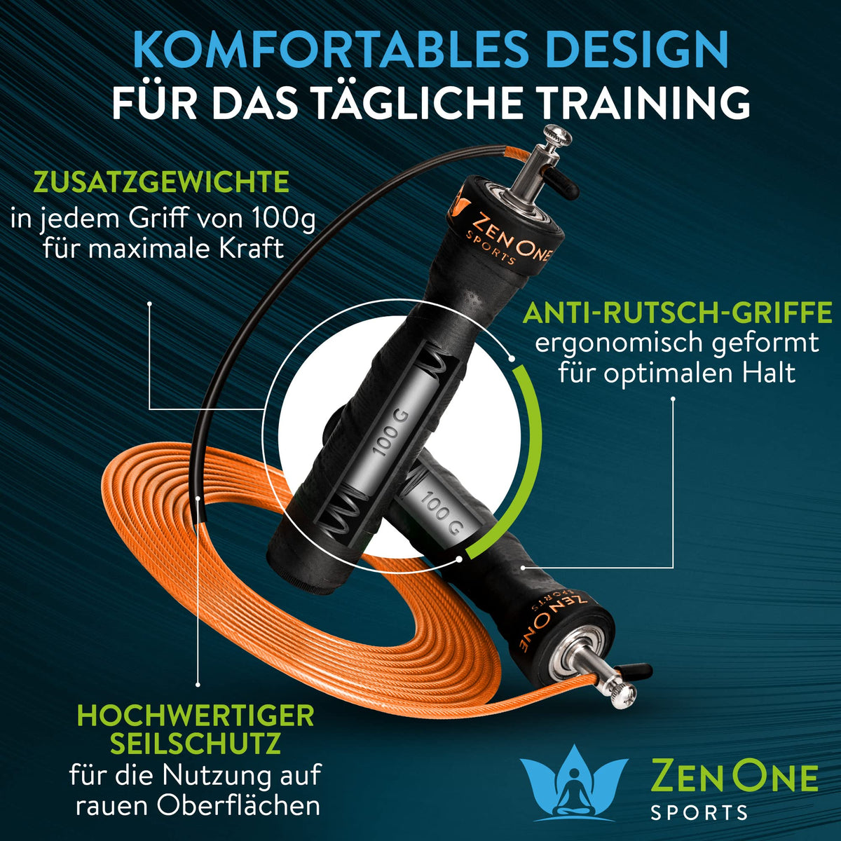 ZenOne Sports® Springseil I Jump Rope für Erwachsene I Speed Rope mit 360° Kugellager & robustem Stahlseil I 3m Fitness Springseil verstellbar - Ideal für Boxer-, Doppel- Kreuz-Sprung & mehr