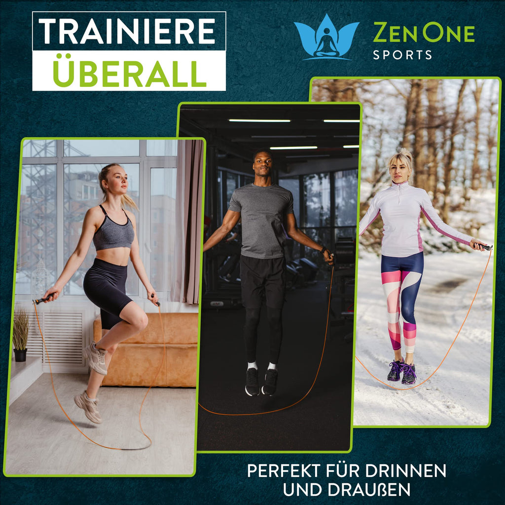 ZenOne Sports® Springseil I Jump Rope für Erwachsene I Speed Rope mit 360° Kugellager & robustem Stahlseil I 3m Fitness Springseil verstellbar - Ideal für Boxer-, Doppel- Kreuz-Sprung & mehr