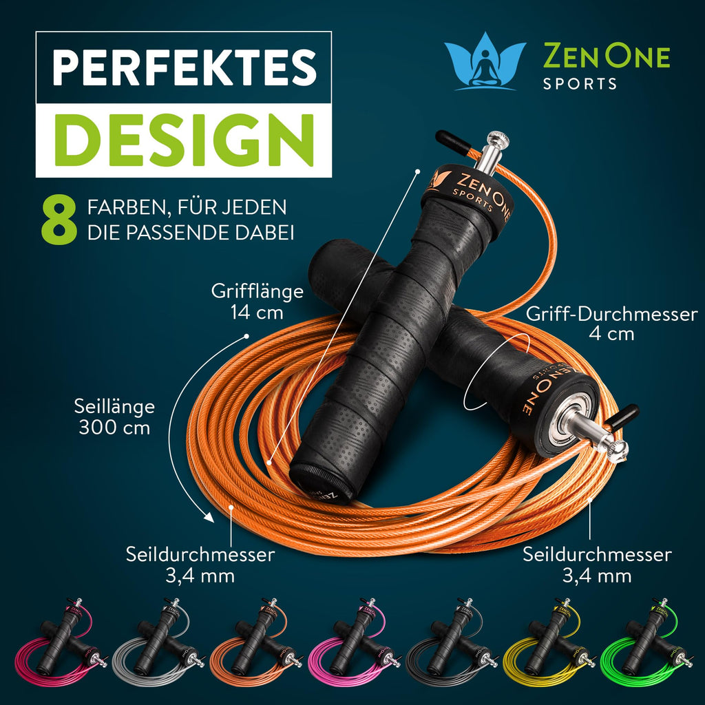ZenOne Sports® Springseil I Jump Rope für Erwachsene I Speed Rope mit 360° Kugellager & robustem Stahlseil I 3m Fitness Springseil verstellbar - Ideal für Boxer-, Doppel- Kreuz-Sprung & mehr