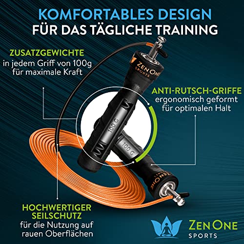 ZenOne Sports® Springseil I Jump Rope für Erwachsene I Speed Rope mit 360° Kugellager & robustem Stahlseil I 3m Fitness Springseil verstellbar - Ideal für Boxer-, Doppel- Kreuz-Sprung & mehr