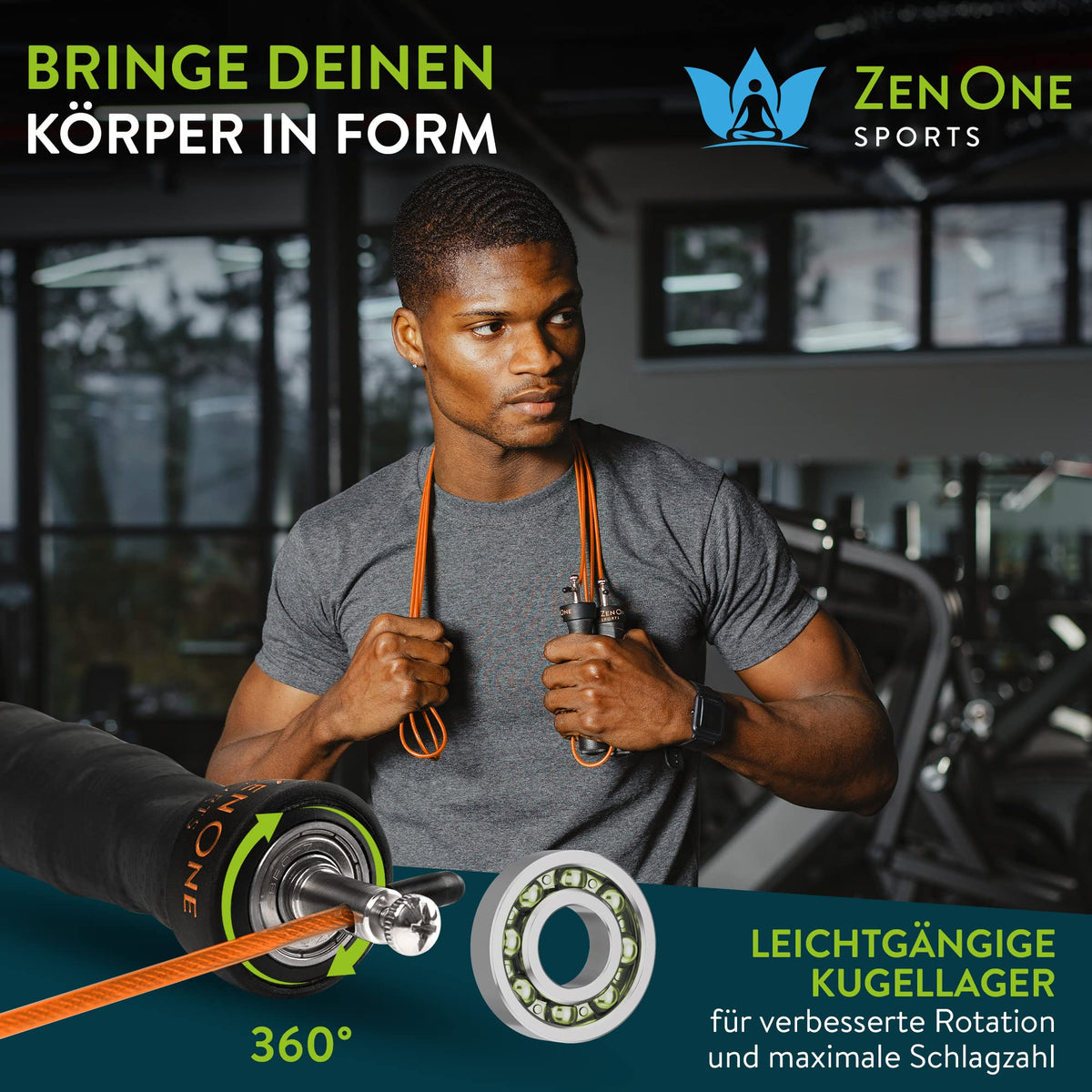 ZenOne Sports® Springseil I Jump Rope für Erwachsene I Speed Rope mit 360° Kugellager & robustem Stahlseil I 3m Fitness Springseil verstellbar - Ideal für Boxer-, Doppel- Kreuz-Sprung & mehr