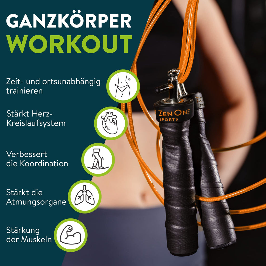 ZenOne Sports® Springseil I Jump Rope für Erwachsene I Speed Rope mit 360° Kugellager & robustem Stahlseil I 3m Fitness Springseil verstellbar - Ideal für Boxer-, Doppel- Kreuz-Sprung & mehr