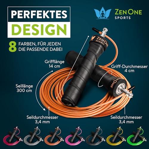 ZenOne Sports® Springseil I Jump Rope für Erwachsene I Speed Rope mit 360° Kugellager & robustem Stahlseil I 3m Fitness Springseil verstellbar - Ideal für Boxer-, Doppel- Kreuz-Sprung & mehr
