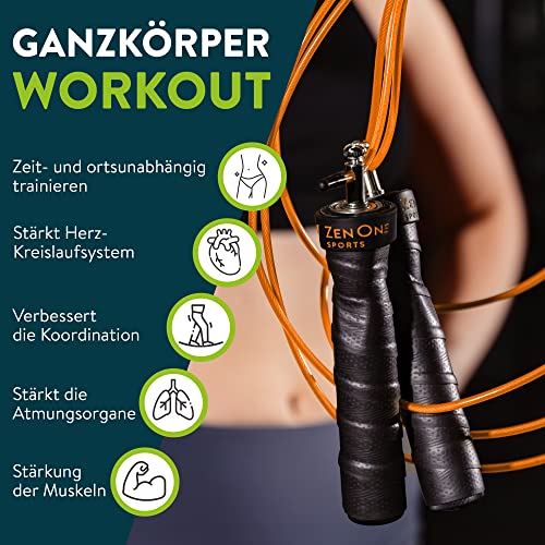 ZenOne Sports® Springseil I Jump Rope für Erwachsene I Speed Rope mit 360° Kugellager & robustem Stahlseil I 3m Fitness Springseil verstellbar - Ideal für Boxer-, Doppel- Kreuz-Sprung & mehr