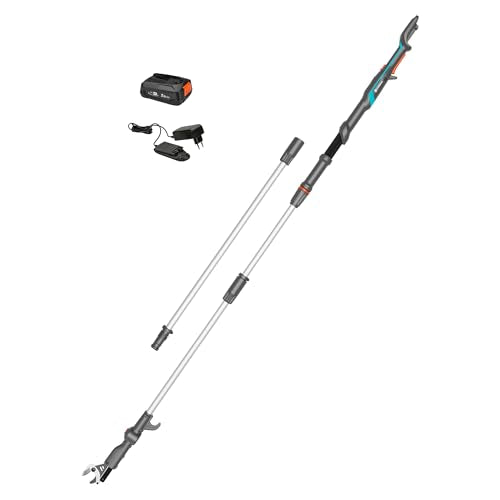 Gardena Akku-Teleskop-Baumschere HighCut 360/18V P4A Ready-to-Use Set: Bis zu 5 m Reichweite, Schwenkbarer Schneidkopf, Ergonomisch, LED-Anzeige, Kabellos (14776-20)