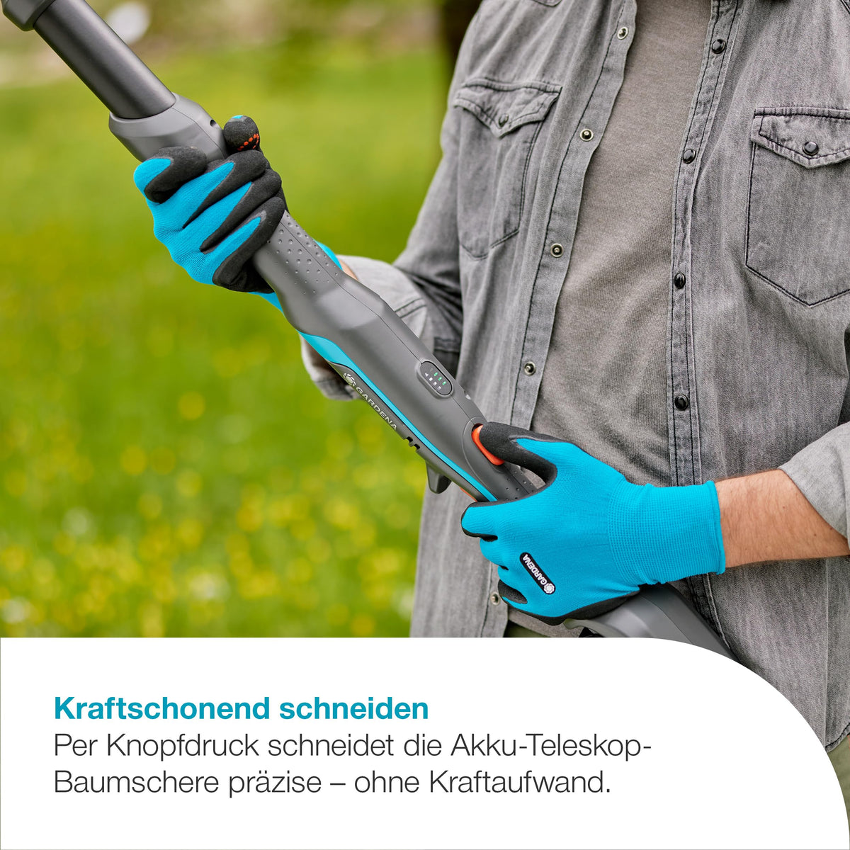 Gardena Akku-Teleskop-Baumschere HighCut 360/18V P4A Ready-to-Use Set: Bis zu 5 m Reichweite, Schwenkbarer Schneidkopf, Ergonomisch, LED-Anzeige, Kabellos (14776-20)