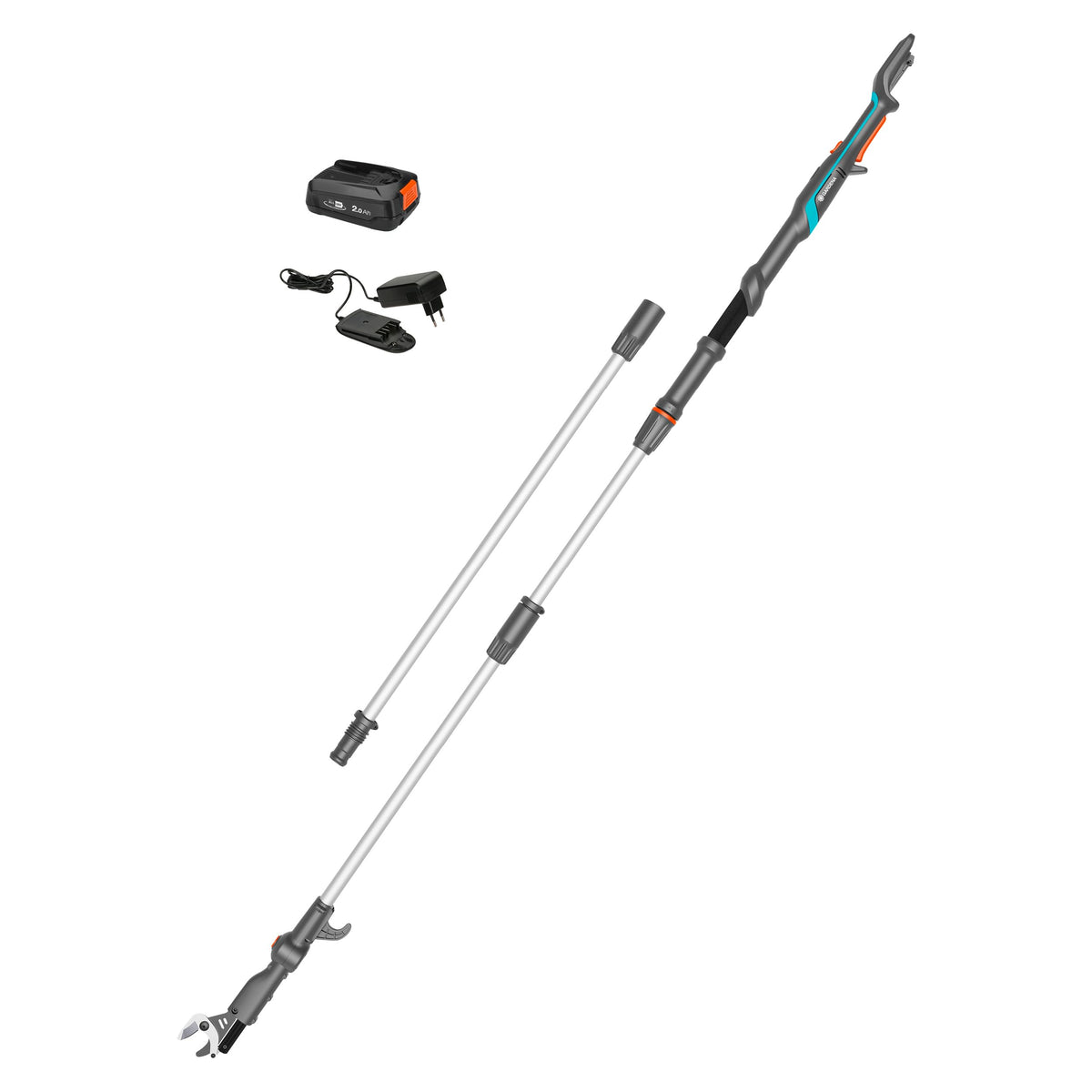 Gardena Akku-Teleskop-Baumschere HighCut 360/18V P4A Ready-to-Use Set: Bis zu 5 m Reichweite, Schwenkbarer Schneidkopf, Ergonomisch, LED-Anzeige, Kabellos (14776-20)