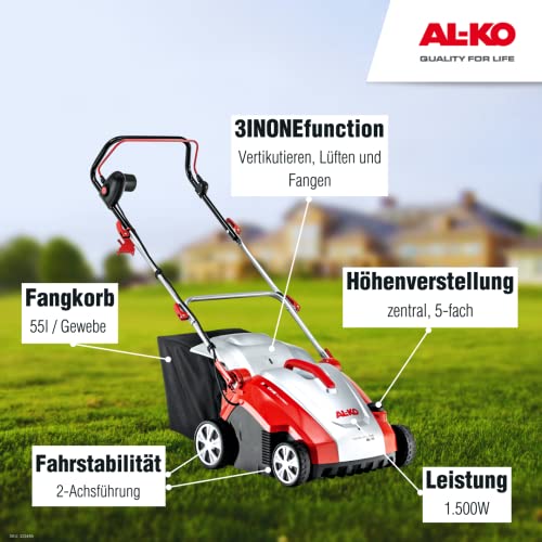 AL-KO Elektro-Vertikutierer Combi Care 36 E Comfort (36 cm Arbeitsbreite, 1500 Watt Motorleistung, Arbeitstiefe zentral verstellbar, inkl. Vertikutierwalze, Lüfterwalze für Rasenflächen bis 800 m²)