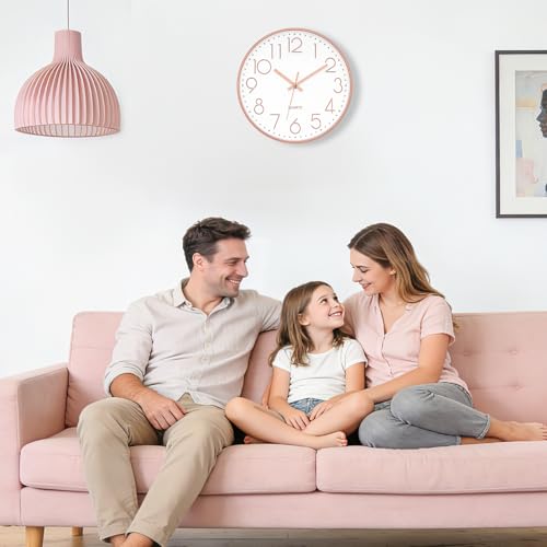 Foxtop Wanduhr Modern Ohne Tickgeräusche Lautlos Rund Leise Quarz Uhr ohne Ticken für Wohnzimmer küche Büro Heim Schule Cafe Restaurant (Roségold, 30 cm)